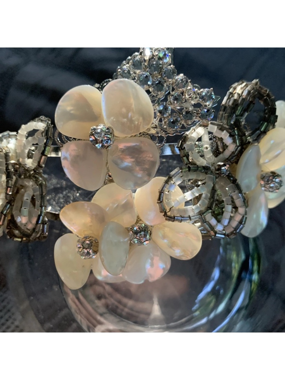 Pearl Shell Flower Statement Headpiece - beads and crystal Elizabeth Bower BHLDN